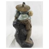 Vintage Shiwan Chinese Mudman Figurine Fisherman with Hat and Pole