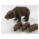Vintage Flocked Bear Family Figurine Set with Three Cubs