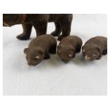Vintage Flocked Bear Family Figurine Set with Three Cubs