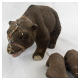Vintage Flocked Bear Family Figurine Set with Three Cubs