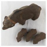 Vintage Flocked Bear Family Figurine Set with Three Cubs