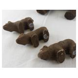 Vintage Flocked Bear Family Figurine Set with Three Cubs