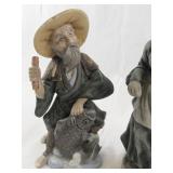 Pair of Vintage Japanese Porcelain Figurines Elderly Fisherman and Woman