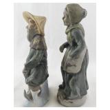 Pair of Vintage Japanese Porcelain Figurines Elderly Fisherman and Woman