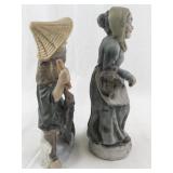 Pair of Vintage Japanese Porcelain Figurines Elderly Fisherman and Woman