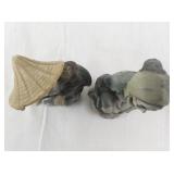 Pair of Vintage Japanese Porcelain Figurines Elderly Fisherman and Woman