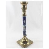 Brass and Cloisonne Enamel Candlestick with Floral Design