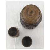 Carved Wooden Jar with Lid and 2 Goblets Set