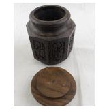 Carved Wooden Jar with Lid and 2 Goblets Set