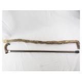 Pair of Wooden Walking Canes - Carved and Traditional Styles