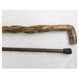 Pair of Wooden Walking Canes - Carved and Traditional Styles
