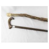 Pair of Wooden Walking Canes - Carved and Traditional Styles