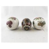 Collection of 3 Decorative Egg Figurines including The Egg Lady and Ukrainian Pysanka Style