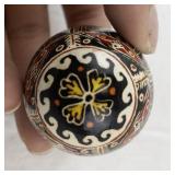 Collection of 3 Decorative Egg Figurines including The Egg Lady and Ukrainian Pysanka Style