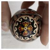 Collection of 3 Decorative Egg Figurines including The Egg Lady and Ukrainian Pysanka Style