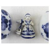Blue and White Delft-Style Porcelain Eggs and Dutch Girl Figurine Set
