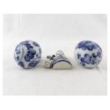 Blue and White Delft-Style Porcelain Eggs and Dutch Girl Figurine Set
