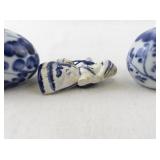 Blue and White Delft-Style Porcelain Eggs and Dutch Girl Figurine Set