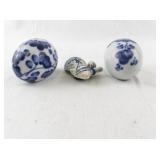 Blue and White Delft-Style Porcelain Eggs and Dutch Girl Figurine Set
