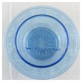 Depression Glass Blue Lidded Dish with Floral Pattern