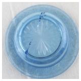 Depression Glass Blue Lidded Dish with Floral Pattern