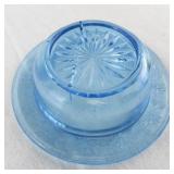 Depression Glass Blue Lidded Dish with Floral Pattern