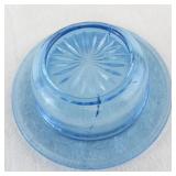 Depression Glass Blue Lidded Dish with Floral Pattern