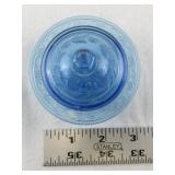 Depression Glass Blue Lidded Dish with Floral Pattern