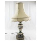 Decorative Vintage Table Lamp with Shade and Painted Porcelain Base - Does Not Work