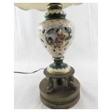 Decorative Vintage Table Lamp with Shade and Painted Porcelain Base - Does Not Work