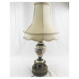 Decorative Vintage Table Lamp with Shade and Painted Porcelain Base - Does Not Work
