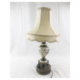 Decorative Vintage Table Lamp with Shade and Painted Porcelain Base - Does Not Work