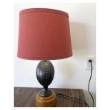 Football Theme Table Lamp with Red Shade and Wooden Base