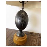 Football Theme Table Lamp with Red Shade and Wooden Base