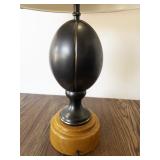 Football Theme Table Lamp with Red Shade and Wooden Base