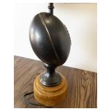 Football Theme Table Lamp with Red Shade and Wooden Base