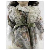 Porcelain Doll in Victorian Floral Dress with Lace and Hat