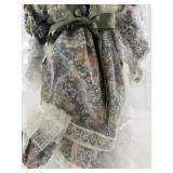 Porcelain Doll in Victorian Floral Dress with Lace and Hat