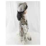Porcelain Doll in Victorian Floral Dress with Lace and Hat