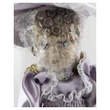 16 Inch Porcelain Doll in Lavender Dress with Hat and Curly Hair