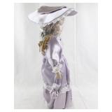 16 Inch Porcelain Doll in Lavender Dress with Hat and Curly Hair