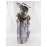 16 Inch Porcelain Doll in Lavender Dress with Hat and Curly Hair