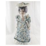 16 Inch Porcelain Doll Jenna with Floral Dress and Hat