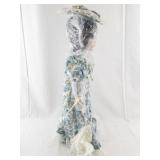 16 Inch Porcelain Doll Jenna with Floral Dress and Hat