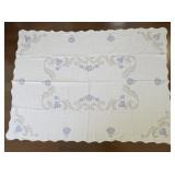 Vintage Embroidered Tablecloth with Blue Floral Design