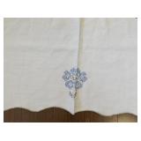 Vintage Embroidered Tablecloth with Blue Floral Design