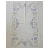 Vintage Embroidered Tablecloth with Blue Floral Design