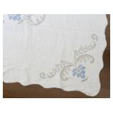 Vintage Embroidered Tablecloth with Blue Floral Design