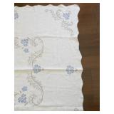 Vintage Embroidered Tablecloth with Blue Floral Design