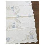 Vintage Embroidered Tablecloth with Blue Floral Design
